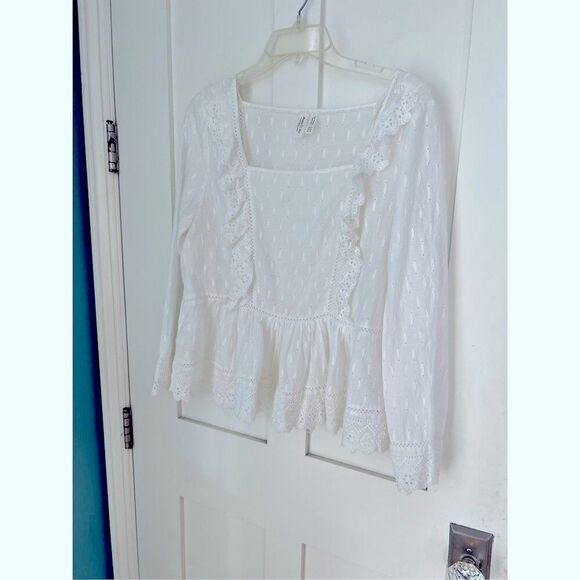 Anthropologie Meadow Rue White Edelyn Ruffled Eyelet Summer Blouse Top Sz 10 - Picture 2 of 10